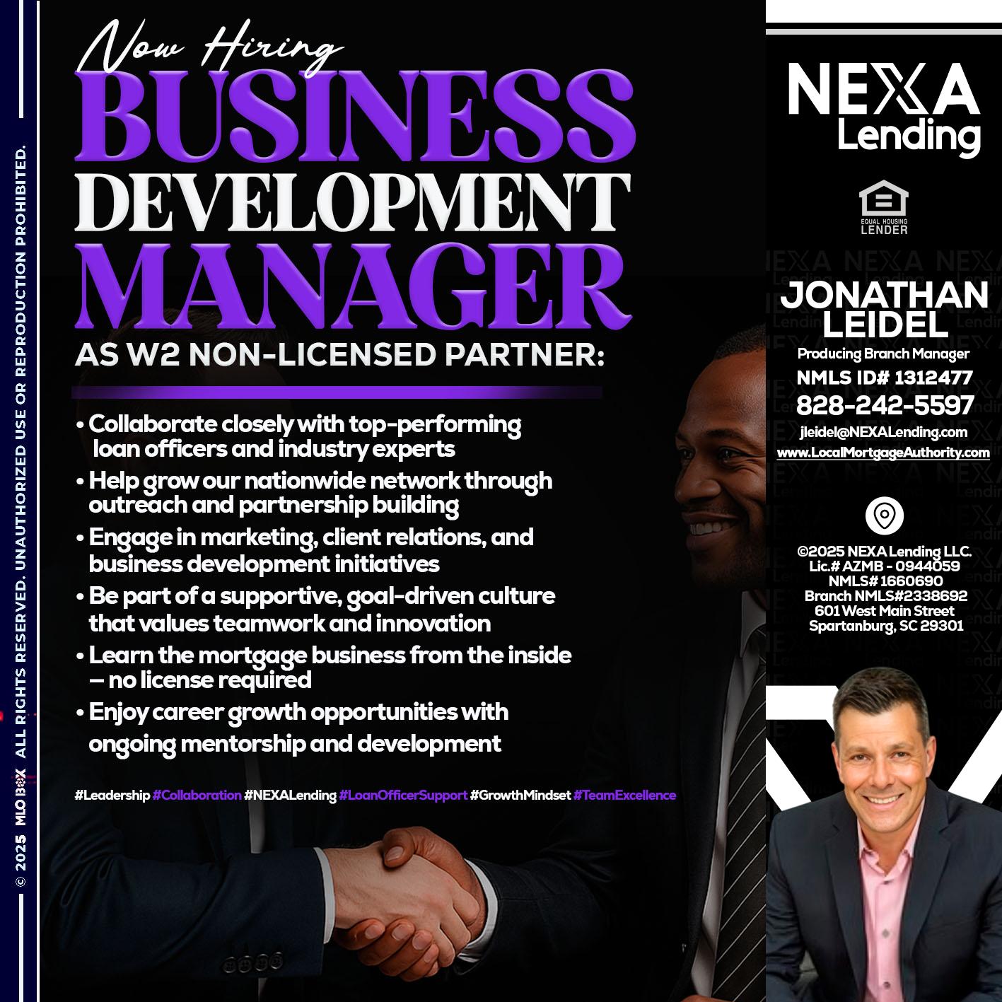 NOW HIRING - Jonathan Leidel -Producing Branch Manager