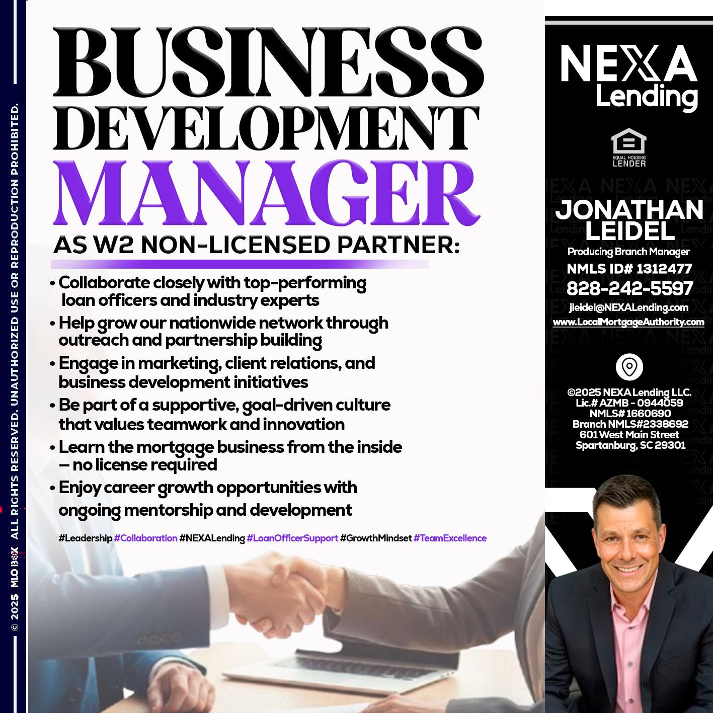 business development - Jonathan Leidel -Producing Branch Manager