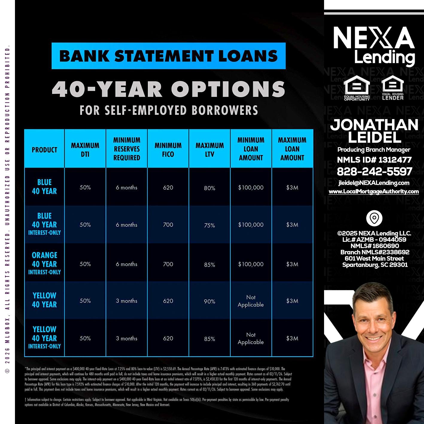 40 YR. OPTIONS - Jonathan Leidel -Producing Branch Manager