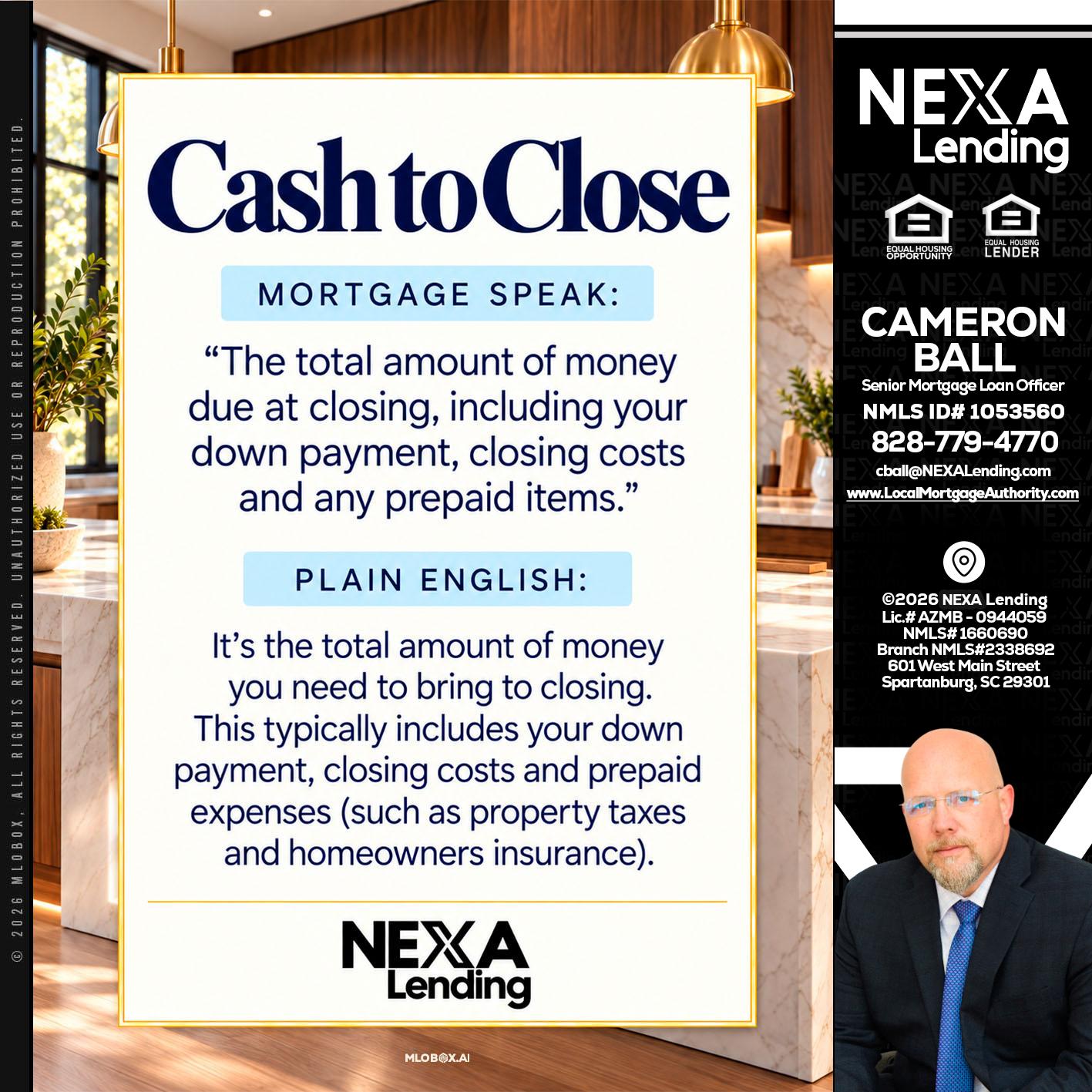 CASH TO CLOSE - Jonathan Leidel -Producing Branch Manager